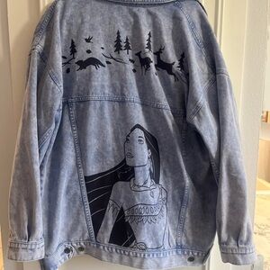 Disney Blue Denim Jean Jacket Pocahontas Oversized Merch Pocket Button Front